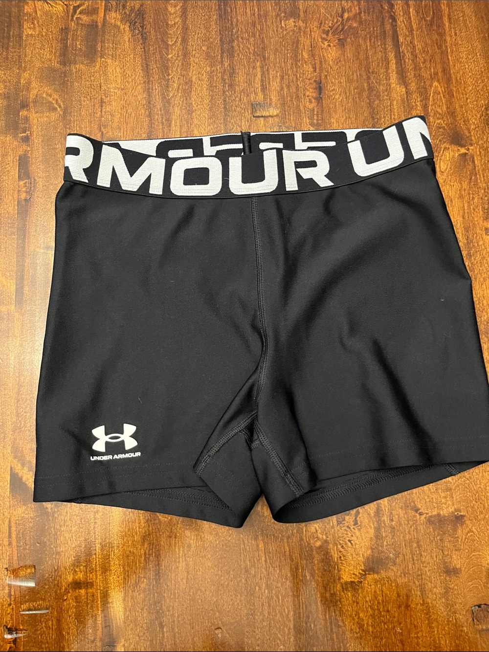 Under Armour Black Athletic Compression Shorts with White Logo Waistband Detail